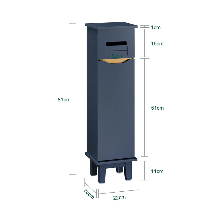 Pladsbesparende blå toiletpapirholder, L22xB20xH81 cm