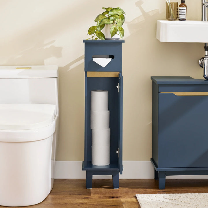 Pladsbesparende blå toiletpapirholder, L22xB20xH81 cm
