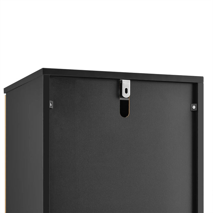 Smal og elegant badeværelsesreol i sort og naturfarve, B30xD30xH170 cm