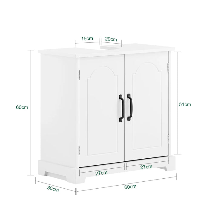 Fritstående badeværelsesskab til under vasken – hvidt MDF-skab med justerbare hylder, fugtresistent, mål 60 x 30 x 60 cm