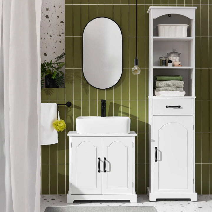 Fritstående badeværelsesskab til under vasken – hvidt MDF-skab med justerbare hylder, fugtresistent, mål 60 x 30 x 60 cm