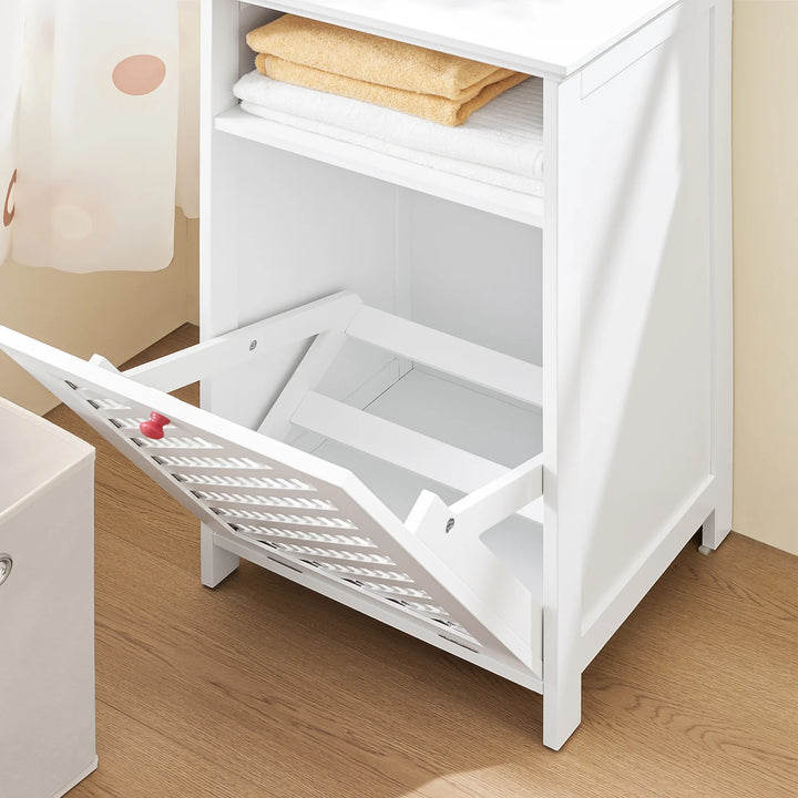 Badeværelsesskab med integreret vasketøjskurv, 45 x 41,5 x 87 cm, hvid