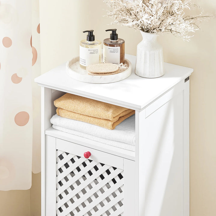 Badeværelsesskab med integreret vasketøjskurv, 45 x 41,5 x 87 cm, hvid