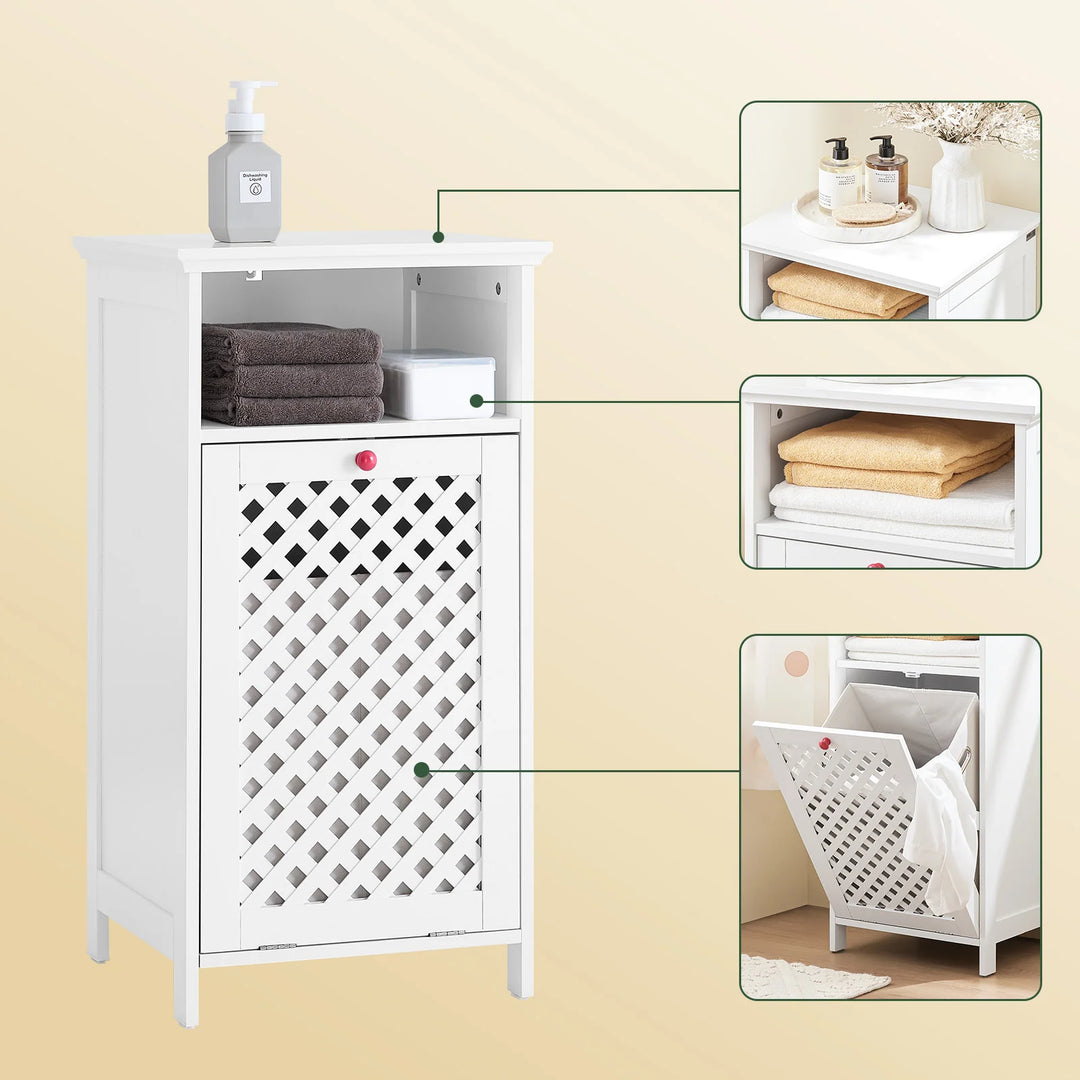 Badeværelsesskab med integreret vasketøjskurv, 45 x 41,5 x 87 cm, hvid