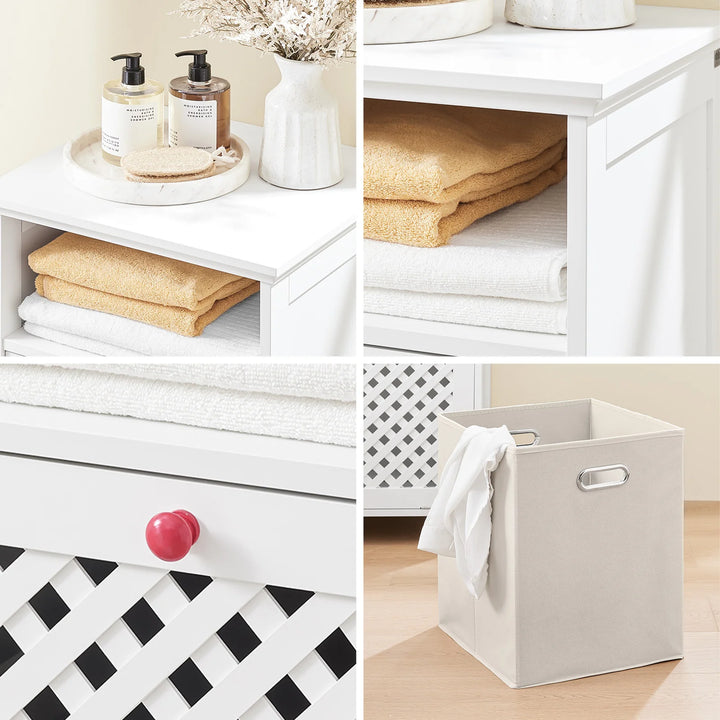 Badeværelsesskab med integreret vasketøjskurv, 45 x 41,5 x 87 cm, hvid