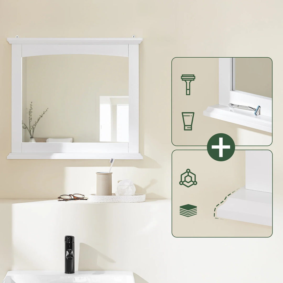 Spejl med hylde til badeværelset, 60 x 6 x 53,5 cm, hvid