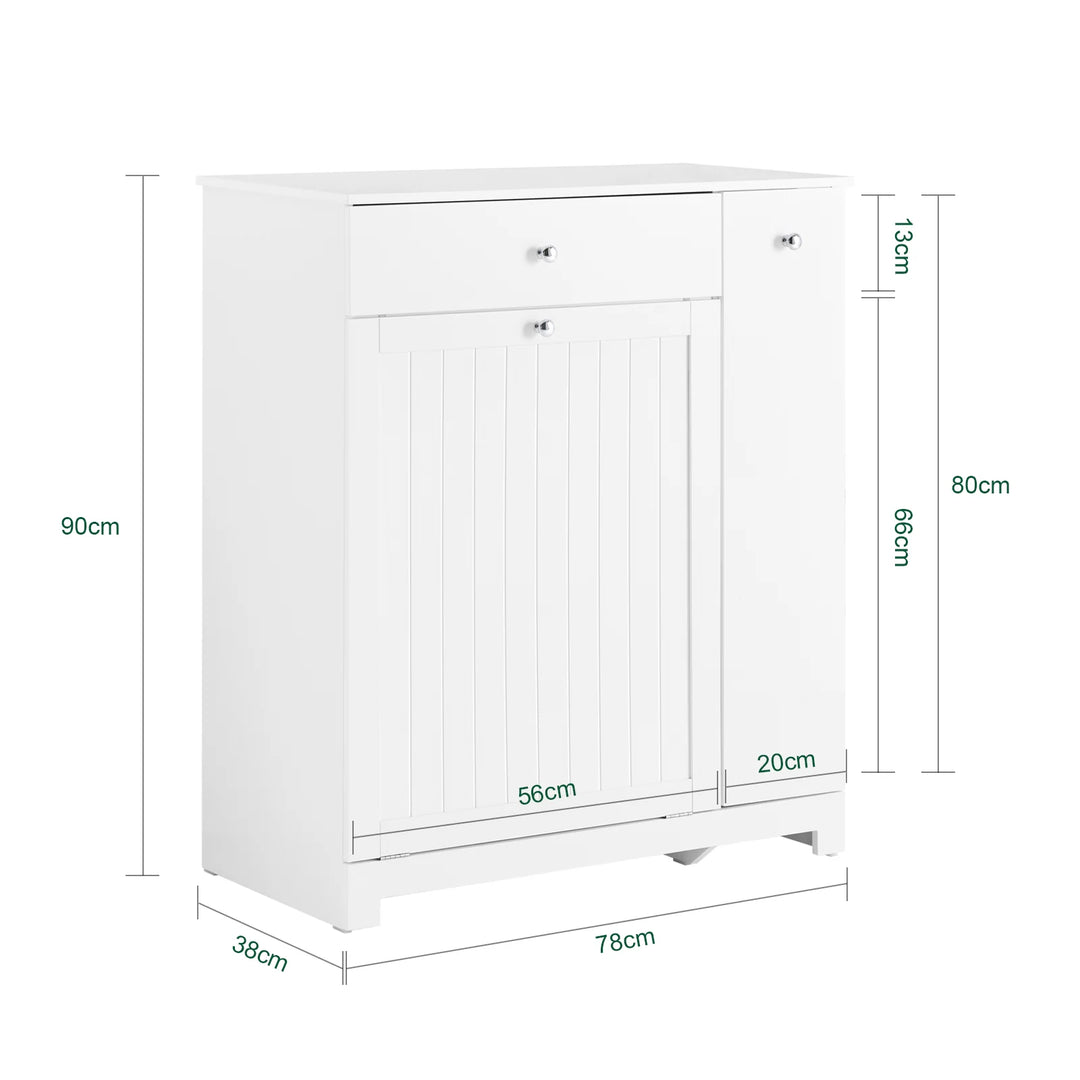 Badeværelsesskab med vasketøjsopsamler - badeværelsesskab med 1 skuffe, 2 vaskekurve og udtræksrum, smal højskab til badeværelsesmøbler kombination - 78 x 38 x 90 cm skab til badeværelse