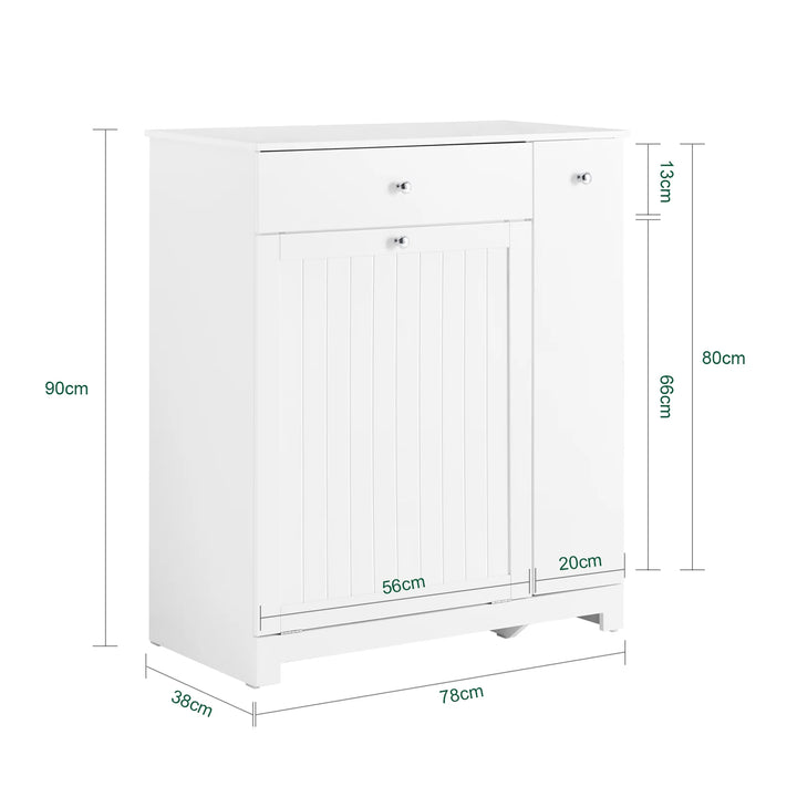Badeværelsesskab med vasketøjsopsamler - badeværelsesskab med 1 skuffe, 2 vaskekurve og udtræksrum, smal højskab til badeværelsesmøbler kombination - 78 x 38 x 90 cm skab til badeværelse