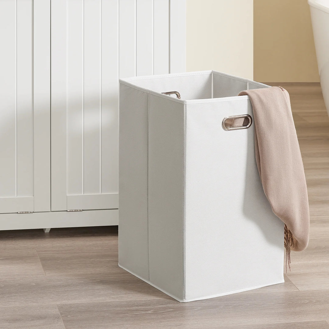 Badeværelsesmøbel til rodfri hverdag: skab med dobbelt vasketøjskurv og skuffer, 78x38x181 cm