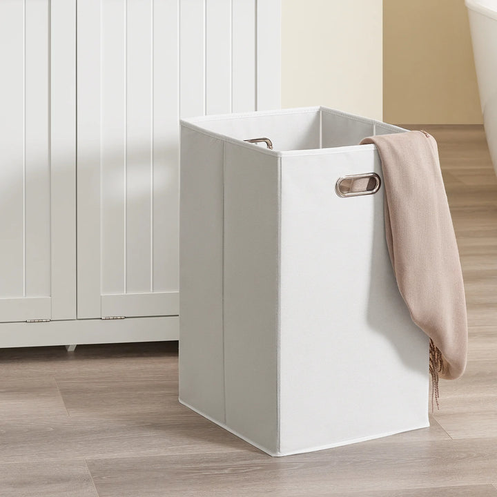 Badeværelsesmøbel til rodfri hverdag: skab med dobbelt vasketøjskurv og skuffer, 78x38x181 cm