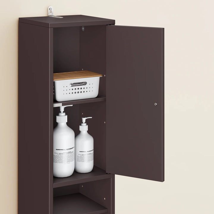 Ultra kompakt babeværelsesskab (20x20 cm) udnytter selv de mindste hjørner, 180 cm højde, brun