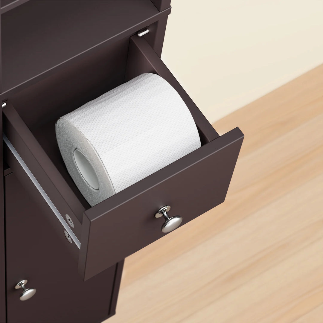 Ultra kompakt babeværelsesskab (20x20 cm) udnytter selv de mindste hjørner, 180 cm højde, brun