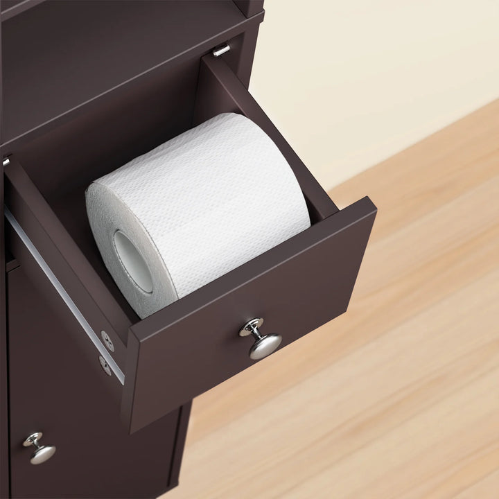 Ultra kompakt babeværelsesskab (20x20 cm) udnytter selv de mindste hjørner, 180 cm højde, brun