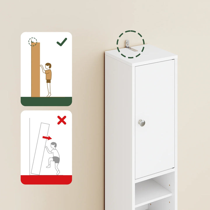 Kompakt badeværelsesskab – fritstående med justerbare hylder og skuffe, B20 x D20 x H180cm, hvid