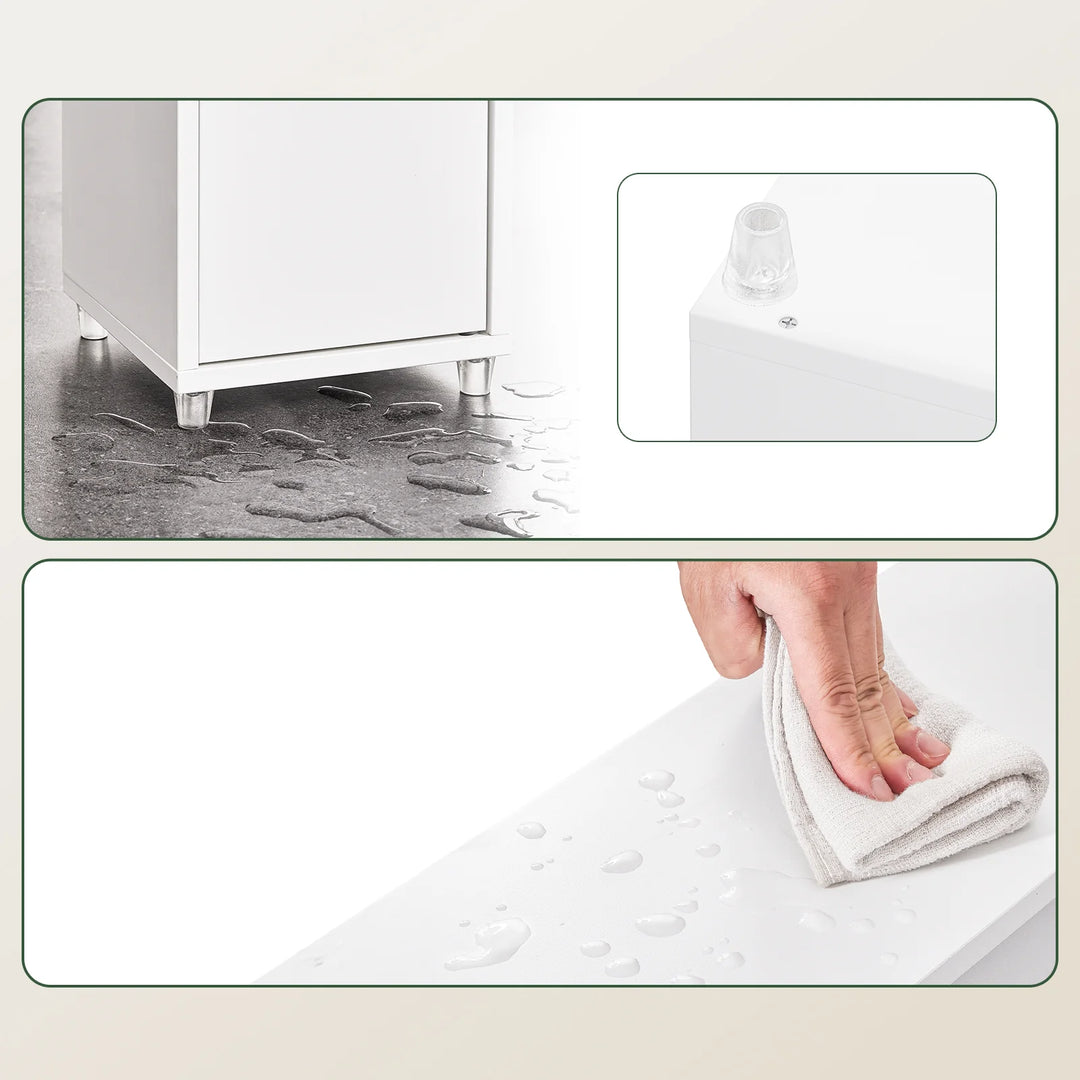 Kompakt badeværelsesskab – fritstående med justerbare hylder og skuffe, B20 x D20 x H180cm, hvid