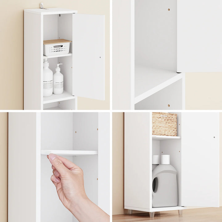 Kompakt badeværelsesskab – fritstående med justerbare hylder og skuffe, B20 x D20 x H180cm, hvid
