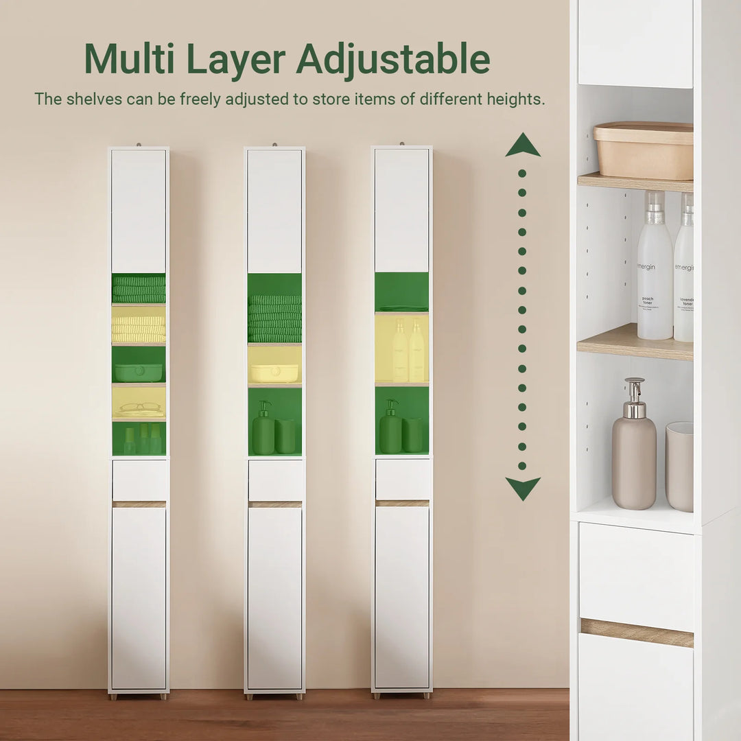 Stilrent og pladsbesparende badeværelsesskab, B20 x D20 x H180 cm, hvid