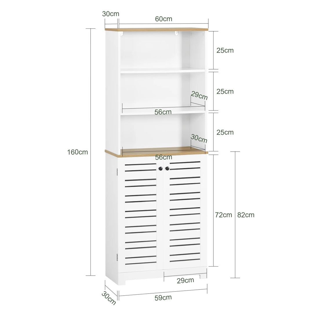 Rummeligt badeværelsesskab, skandi-look, B60 x D30 x H160 cm, hvid