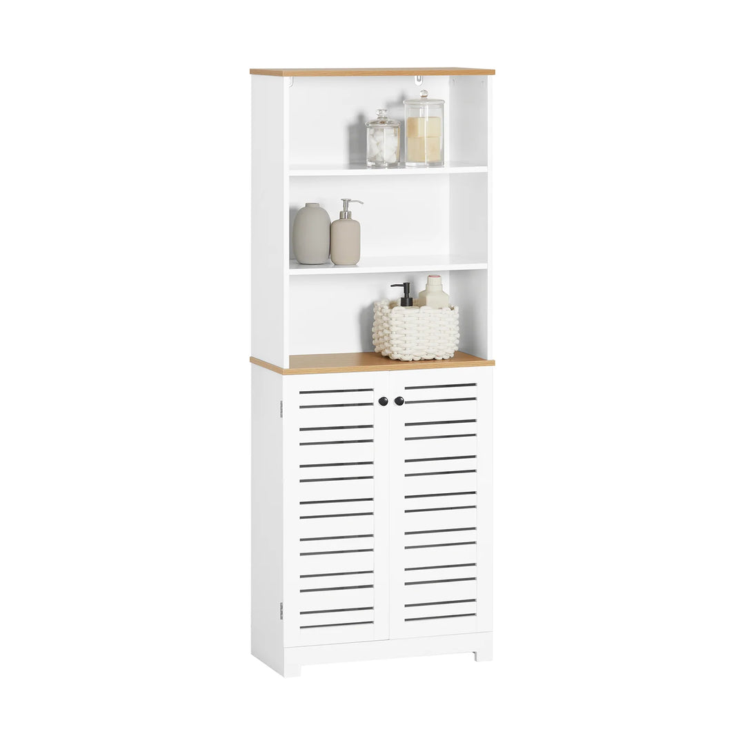 Rummeligt badeværelsesskab, skandi-look, B60 x D30 x H160 cm, hvid