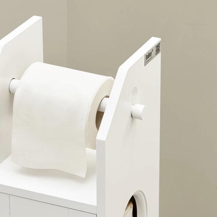 Badeværelsesskab med toiletpapirholder, skandi-look, B20 x D18 x H79 cm, hvid
