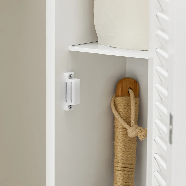 Badeværelsesskab med toiletpapirholder, skandi-look, B20 x D18 x H79 cm, hvid