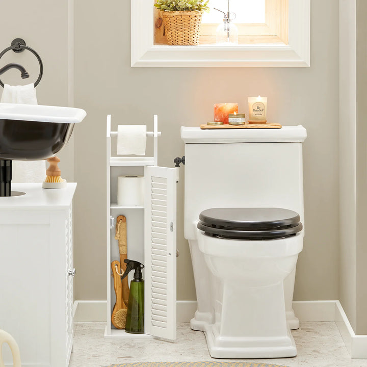 Badeværelsesskab med toiletpapirholder, skandi-look, B20 x D18 x H79 cm, hvid