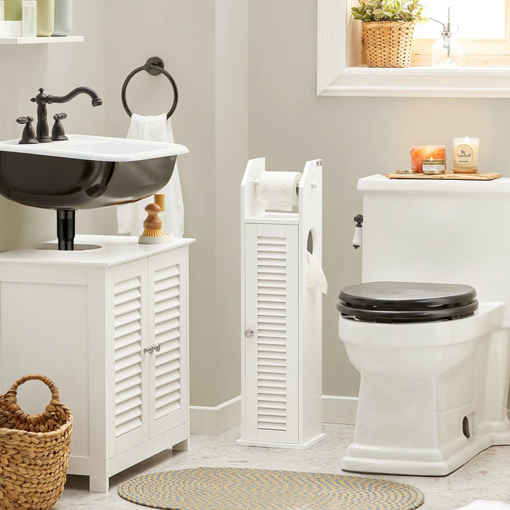 Badeværelsesskab med toiletpapirholder, skandi-look, B20 x D18 x H79 cm, hvid