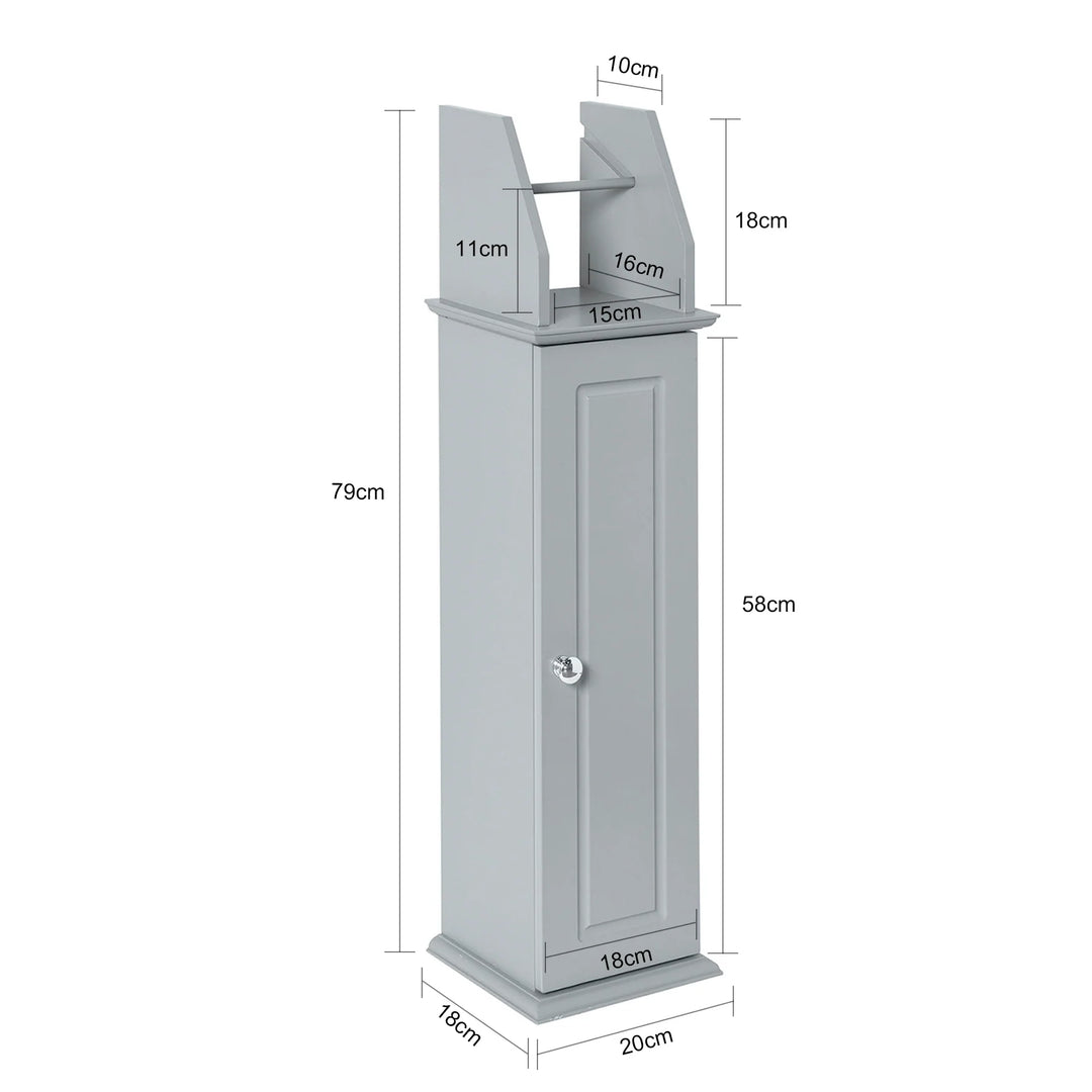 Fritstående badeværelsesskab med toiletrulleholder og opbevaringsplads – grå, mål 20 x 18 x 79 cm