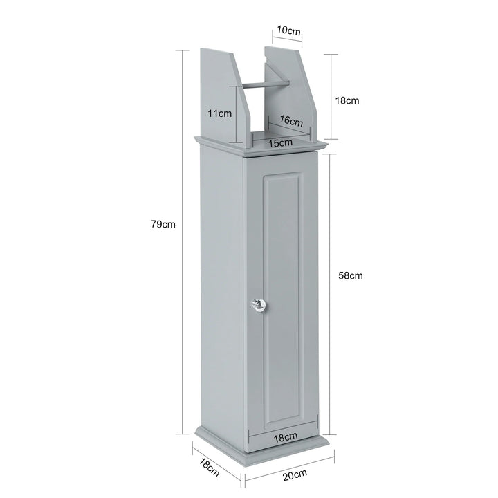 Fritstående badeværelsesskab med toiletrulleholder og opbevaringsplads – grå, mål 20 x 18 x 79 cm