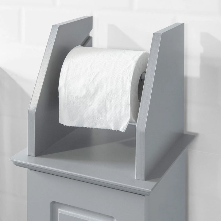 Fritstående badeværelsesskab med toiletrulleholder og opbevaringsplads – grå, mål 20 x 18 x 79 cm