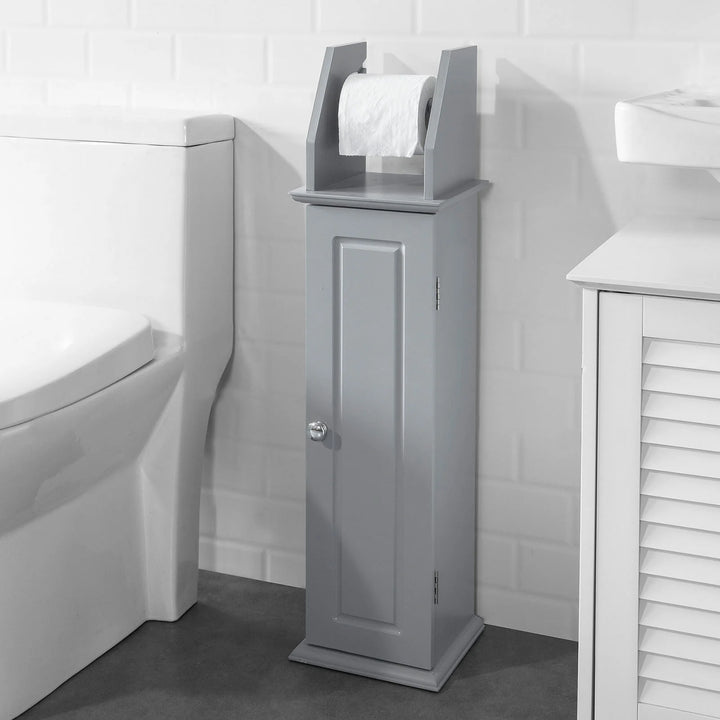 Fritstående badeværelsesskab med toiletrulleholder og opbevaringsplads – grå, mål 20 x 18 x 79 cm
