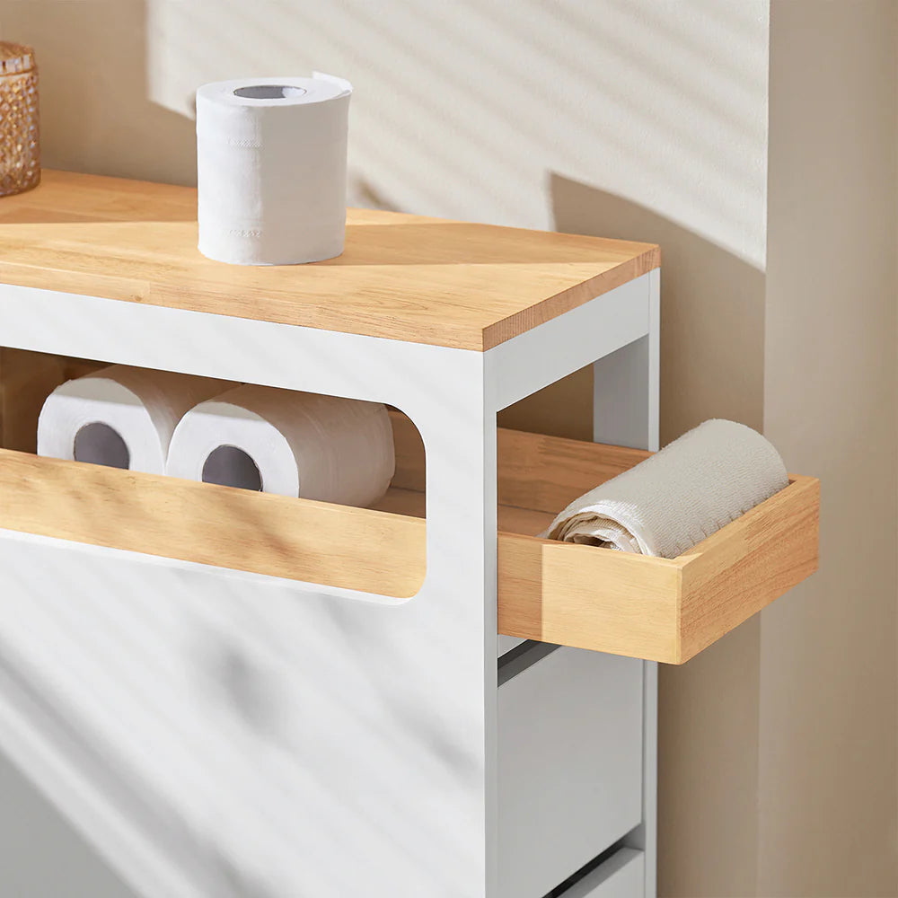 Rullevogn / badeværelsesskab til toiletpapir og opbevaring, smalt, B65 x D23 x H82 cm, hvid