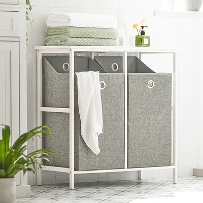 Smart vasketøjskurv med to kurve og bordplade, grå