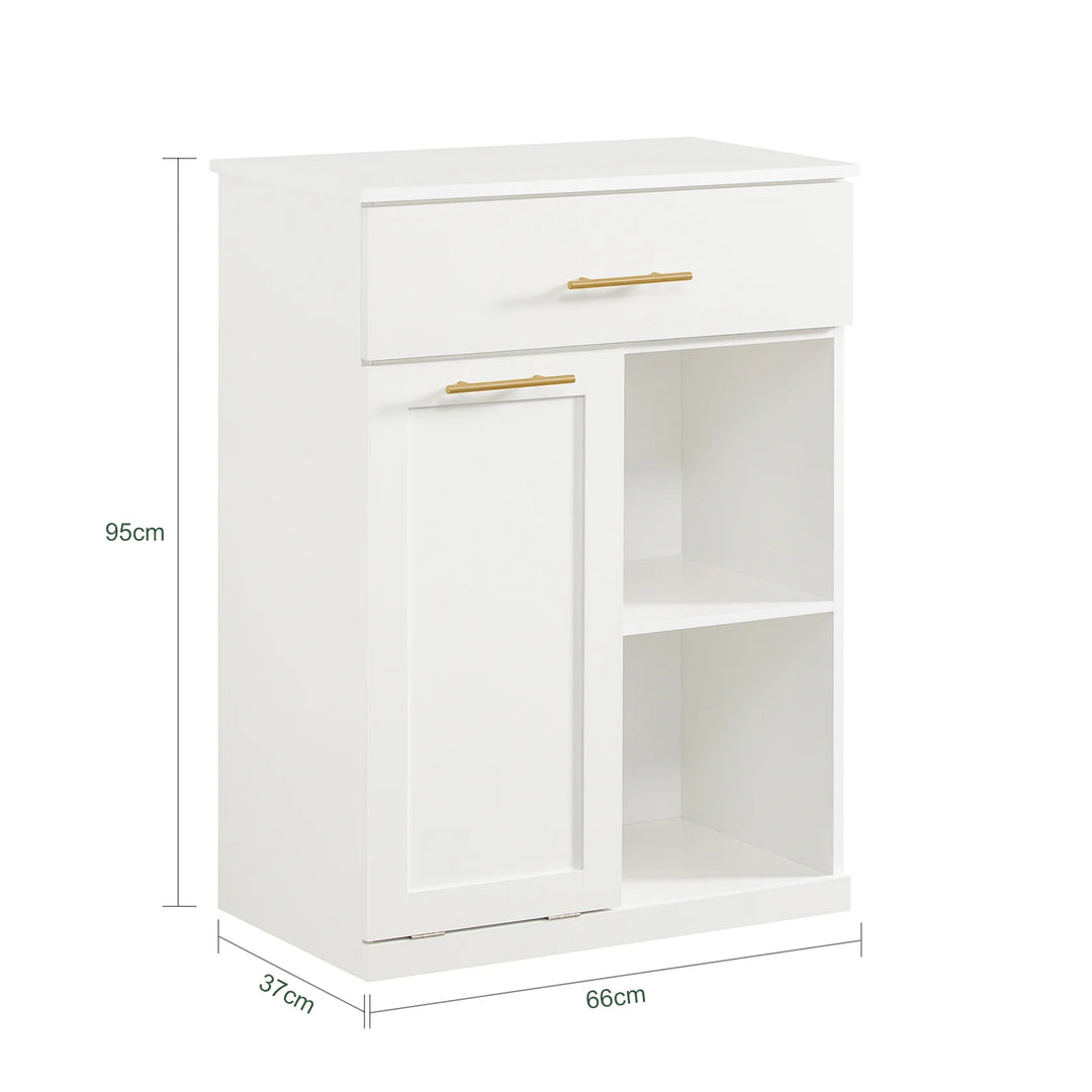 Badeværelsesskab med indbygget vasketøjskurv, skandi-look, B66 x D37 x H95 cm, hvid