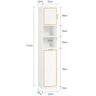 Elegant højt skab med indbygget vasketøjskurv, 32x30x171 cm, hvid