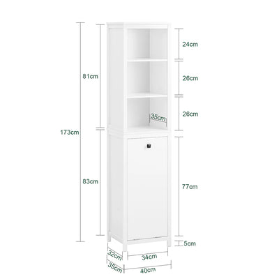 Badeværelsesskab med vasketøjskurv, L40xB35xH90 cm, hvid