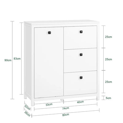 Badeværelsesskab med indbygget vasketøjskurv, L80xB35xH90 cm, hvid