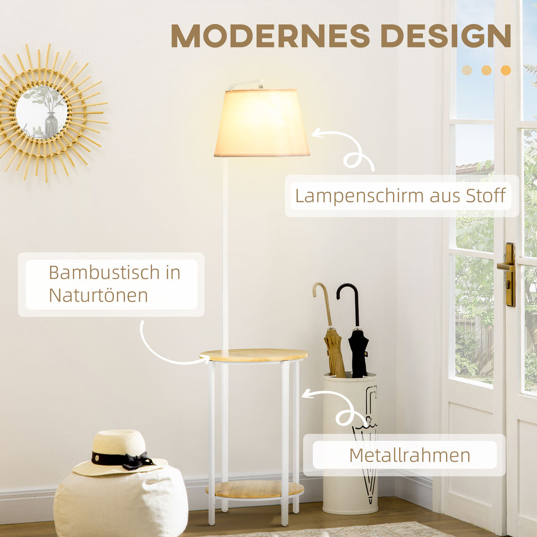 Gulvlampe med 2 hylder, gulvlampe, fodkontakt, 40 w. e 27, naturlig + hvid