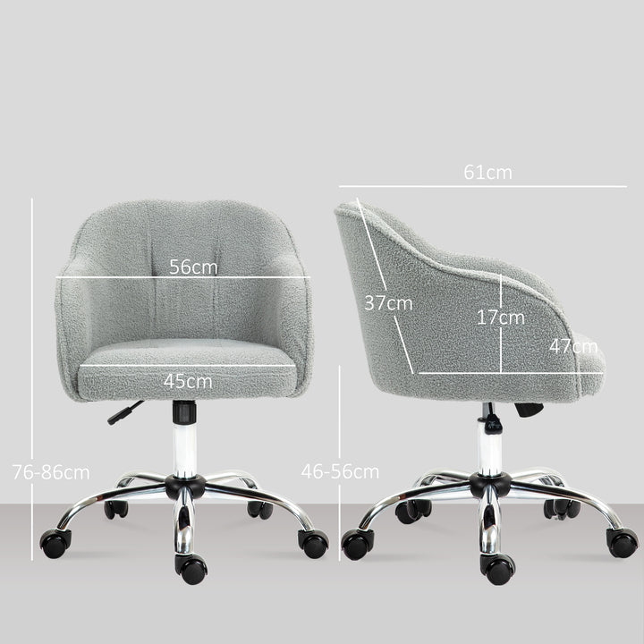 Hjemmekontorstol, ergonomisk skrivebordsstol med vippefunktion, teddy velvet look, 56 x 61 x 86 cm, grå
