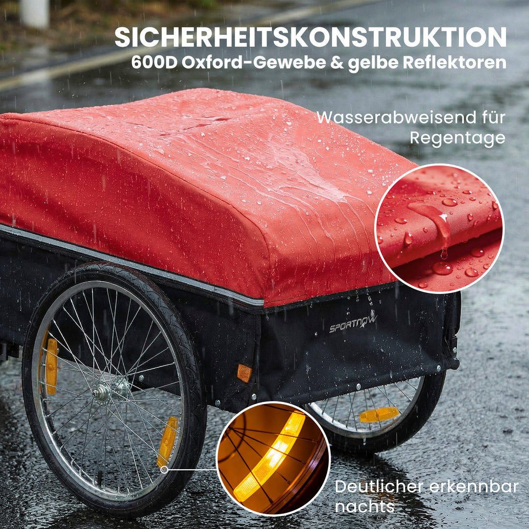Cykeltrailer, 170 liter, cargo trailer med kobling, presenning, 51 cm hurtigudløser, luftdæk, op til 40 kg