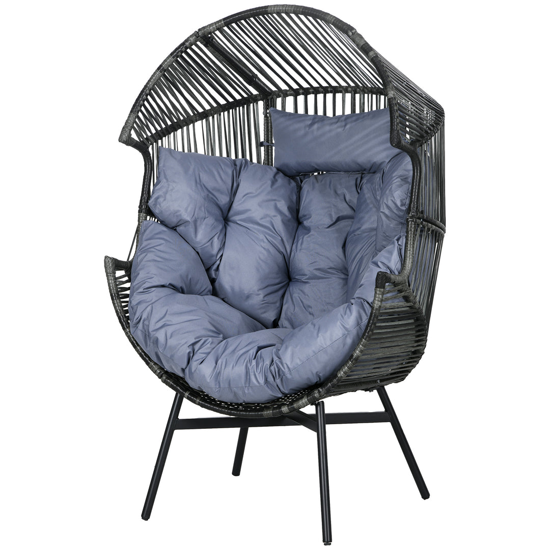 Rattan lænestol, udendørs lænestol, havelænestol, PE-rattan, 89 cm x 75 cm x 143 cm, grå + sort