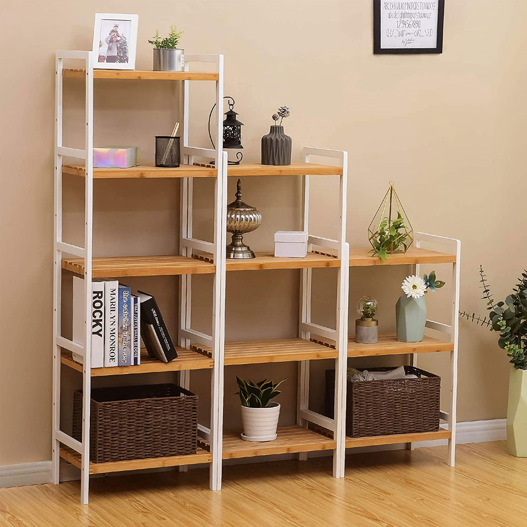 Bambusreol, køkkenhylde, badeværelseshylde, bogreol, 4 hylder 45 x 31,5 x 110 cm, naturlig hvid