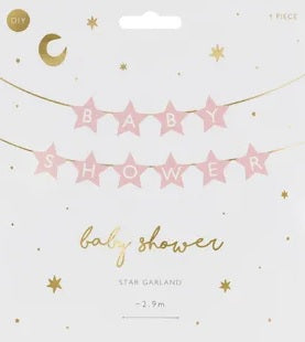 Bannerskilt til babyshower stjerner lyserød 290 cm x 16,5 cm