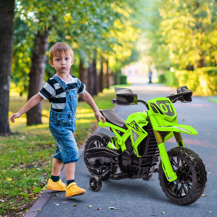 Elmotorcykel til børn, 6v batteridrevet, støttehjul, horn, startlyd, alder 3-8, grøn