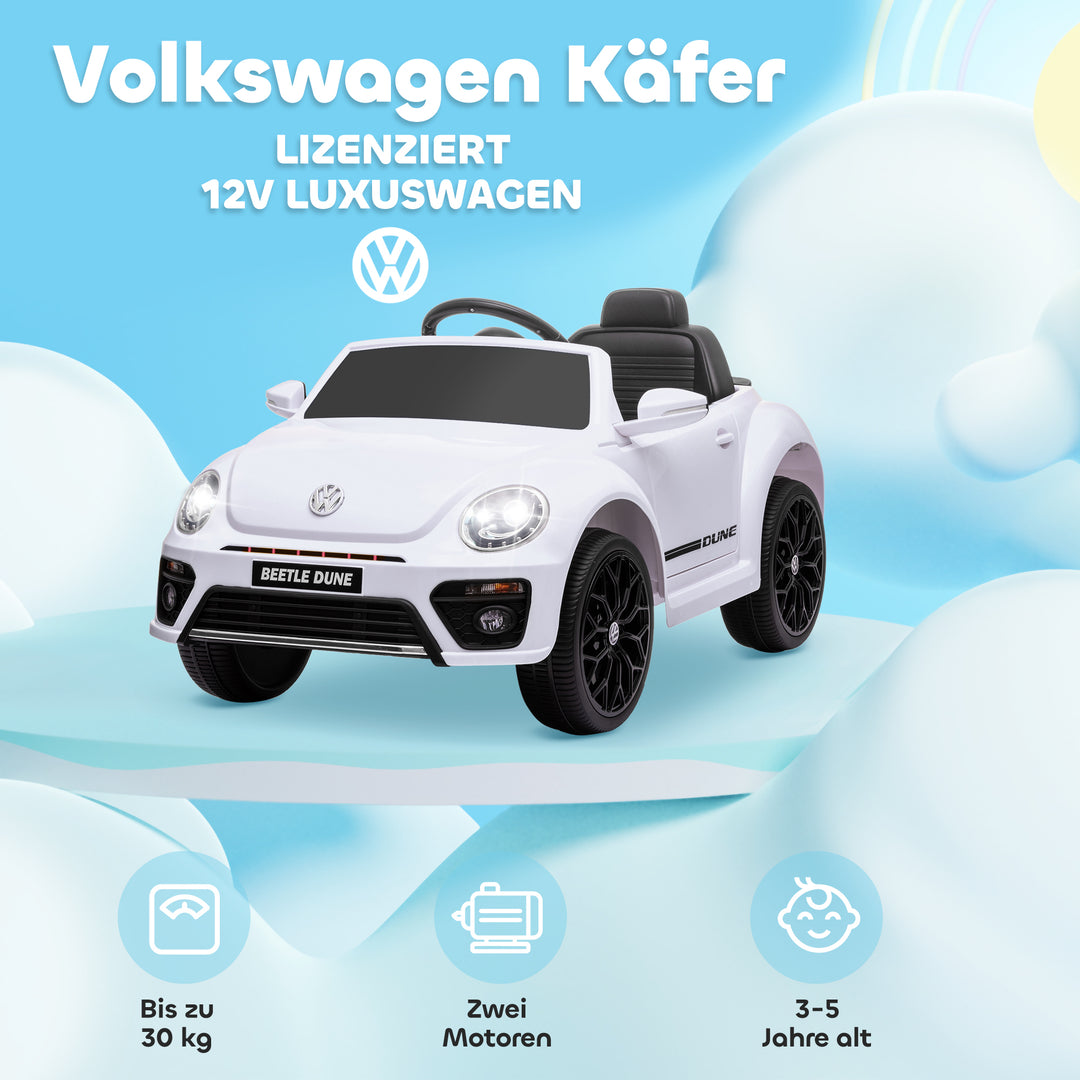 Elektrisk børnebil, vw beetle, 3-5 km/t, med fjernbetjening og musik, hvid