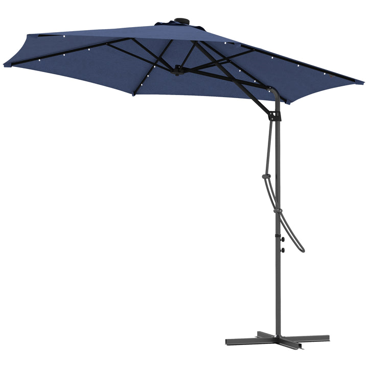 Haveparasol, fritstående parasol, led'er, solpanel, vejrbestandig, inkl. beskyttelsesovertræk, 290 x 260 cm, mørkeblå