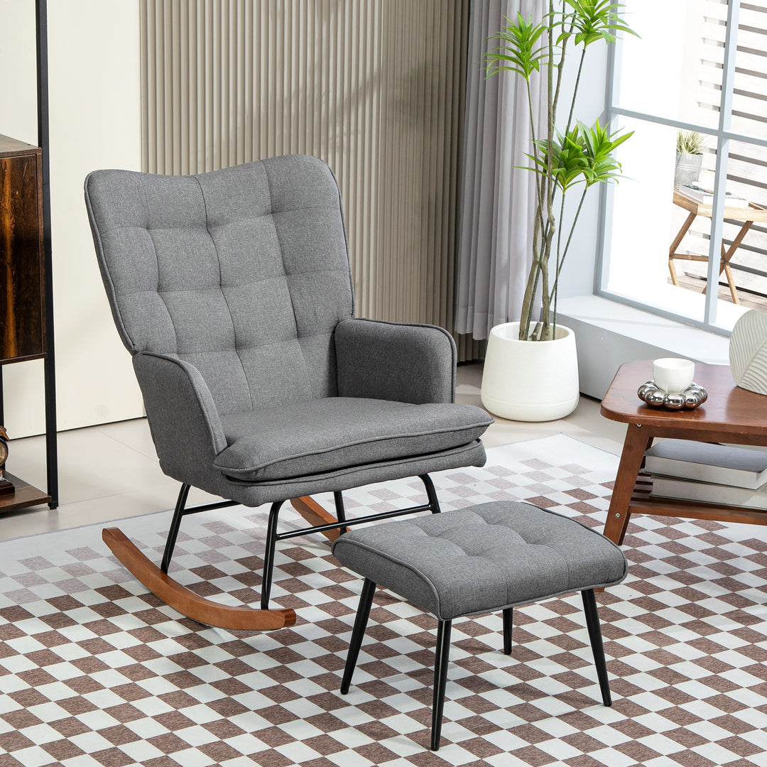 Gyngestol med skammel, komfortabel, op til 130 kg, hørlook, 64 x 89 x 90 cm, mørkegrå