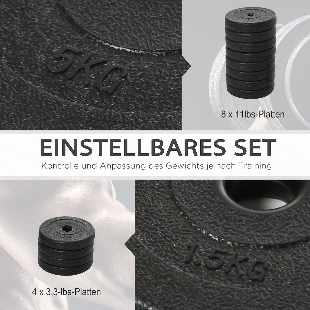 Håndvægtsæt 8 x 5 kg, 4 x 1,5 kg vægtskiver med plastbelægning, gulvvenlig, sort