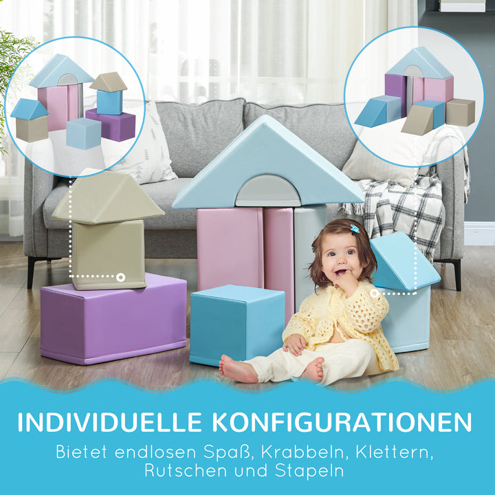 11-Delt blødt byggeklodssæt, skumklodser til boltre og klatre, til børn 1-3 år, kunstlæderbetræk, farverigt