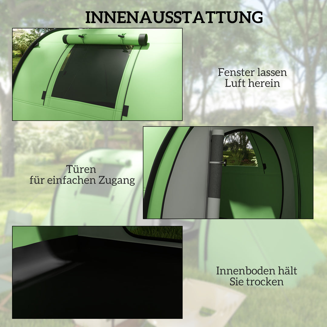 Campingtelt til 3-4 personer, stabilt, vandtæt, familietelt med soveværelse/stue, 3000 mm vandsøjle, mørkegrøn